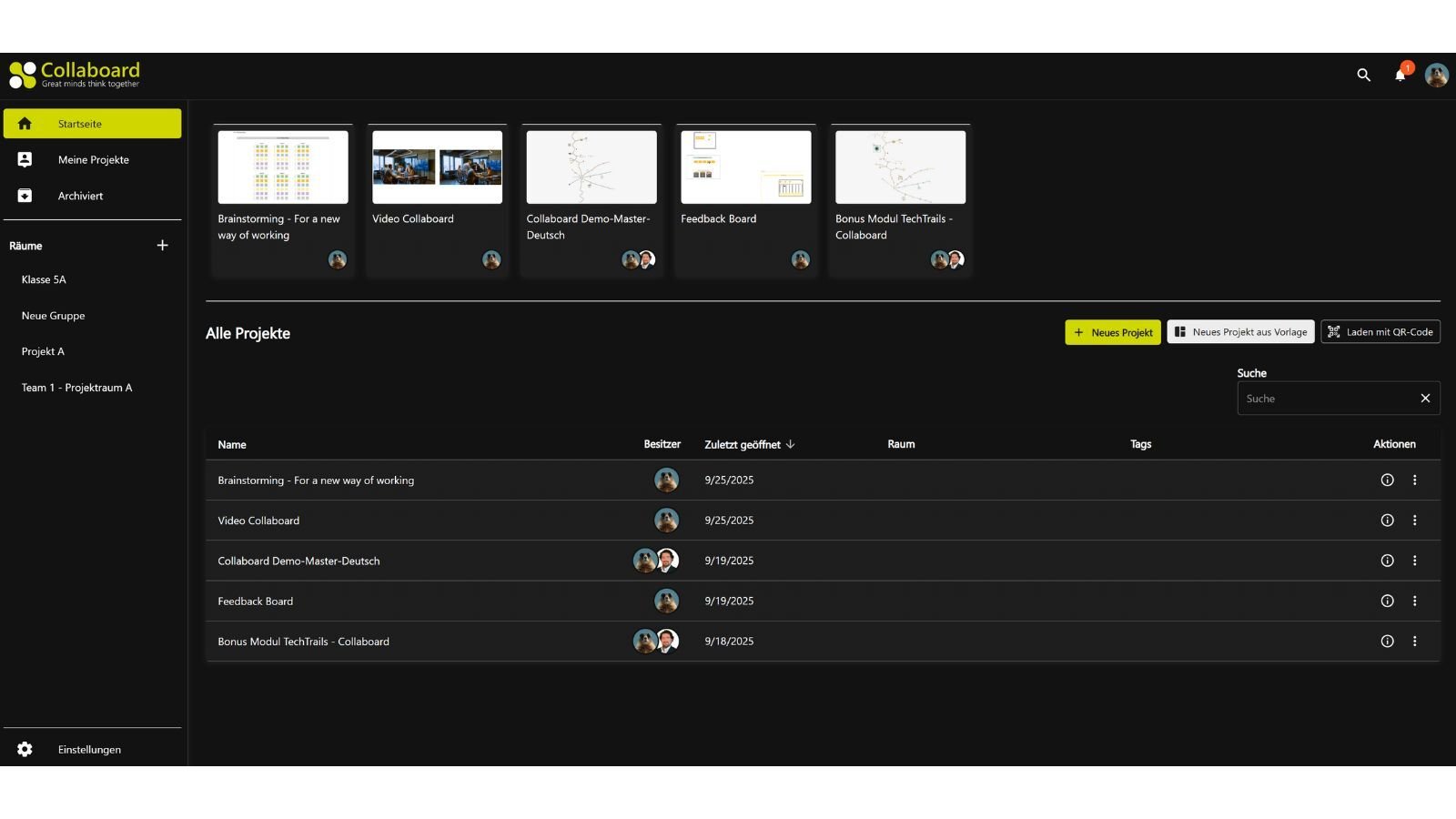 Collaboard Dashboard Darkmode