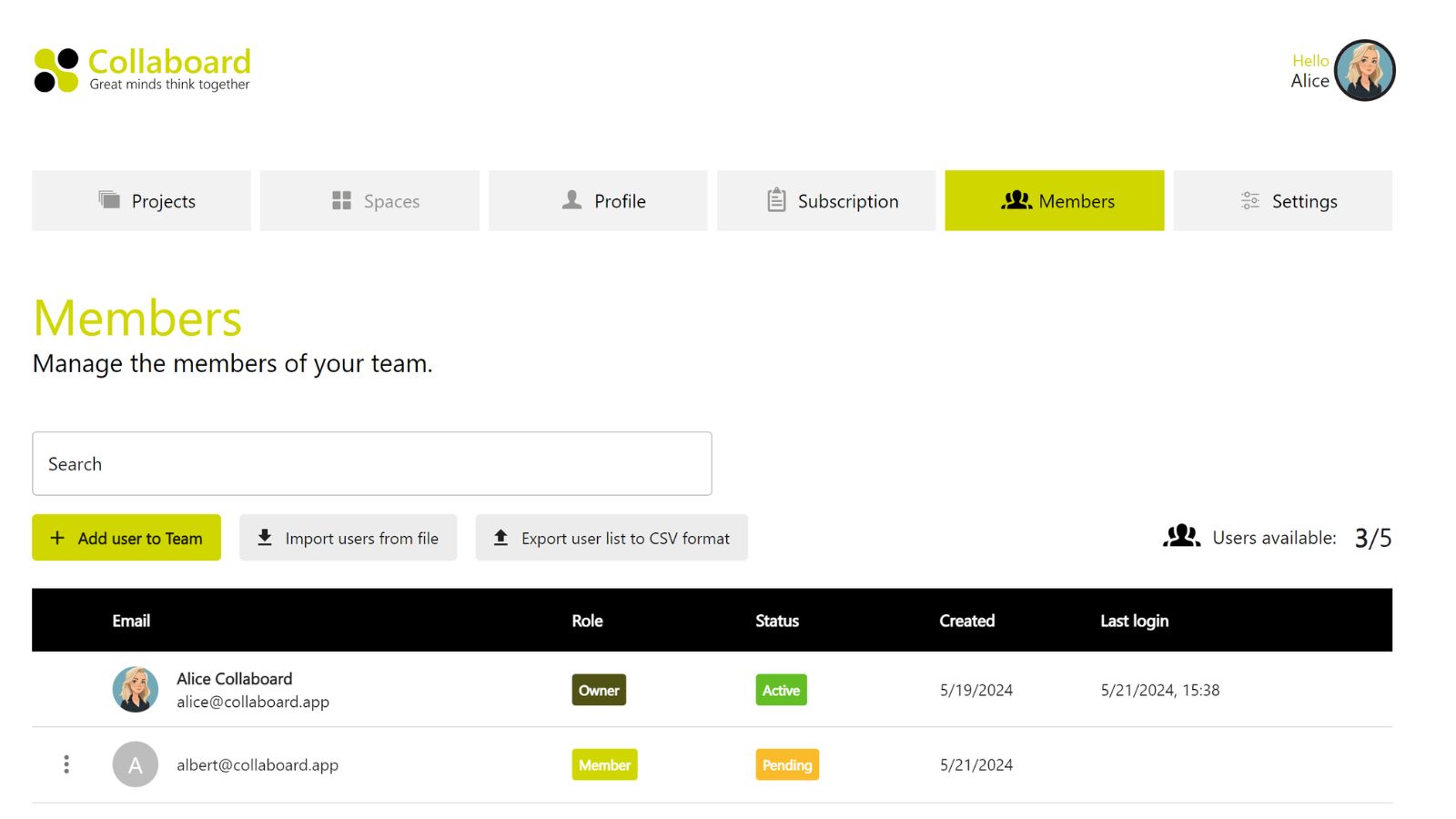 Collaboard New Member Page
