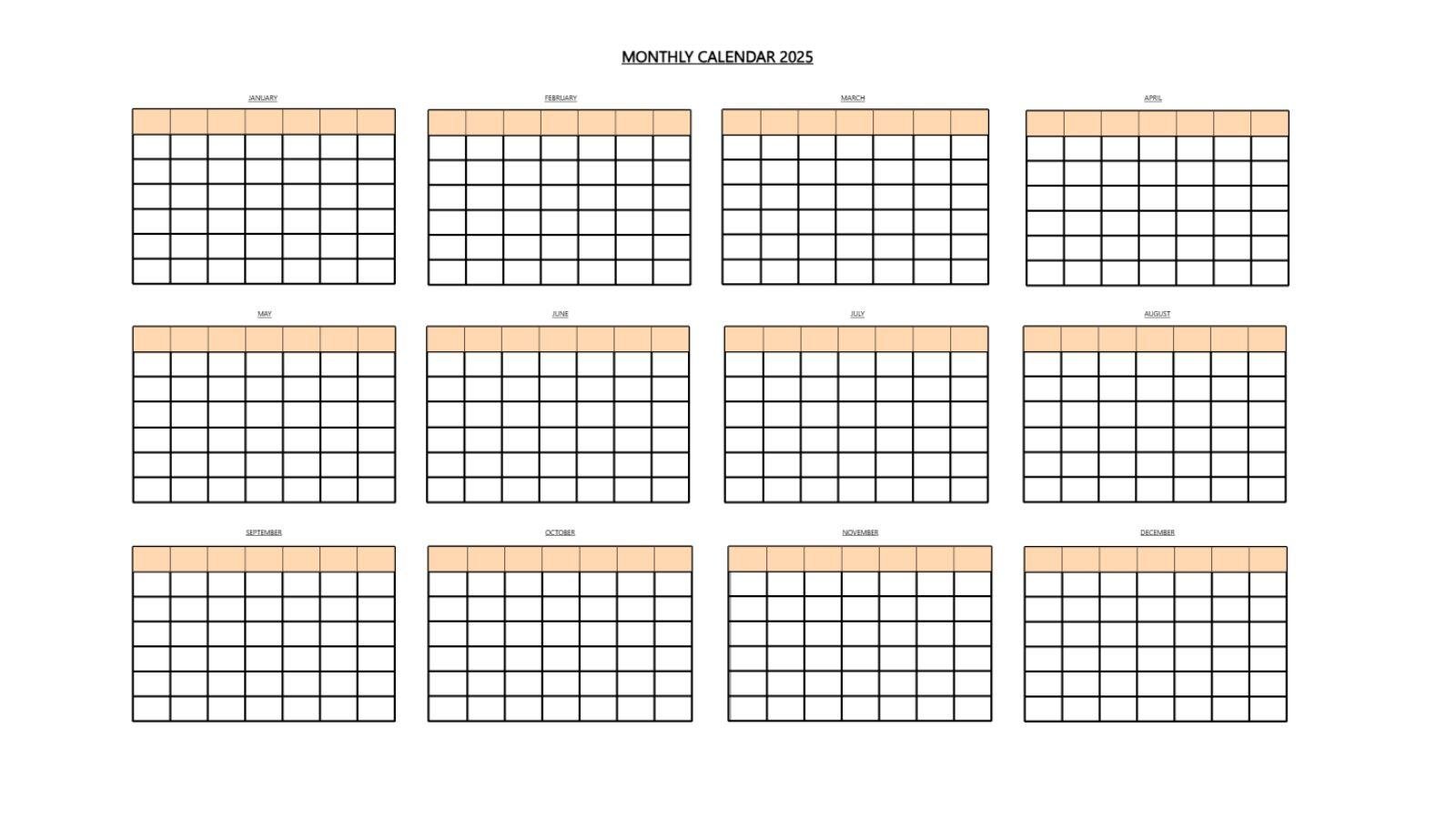Monthly Calendar 2025