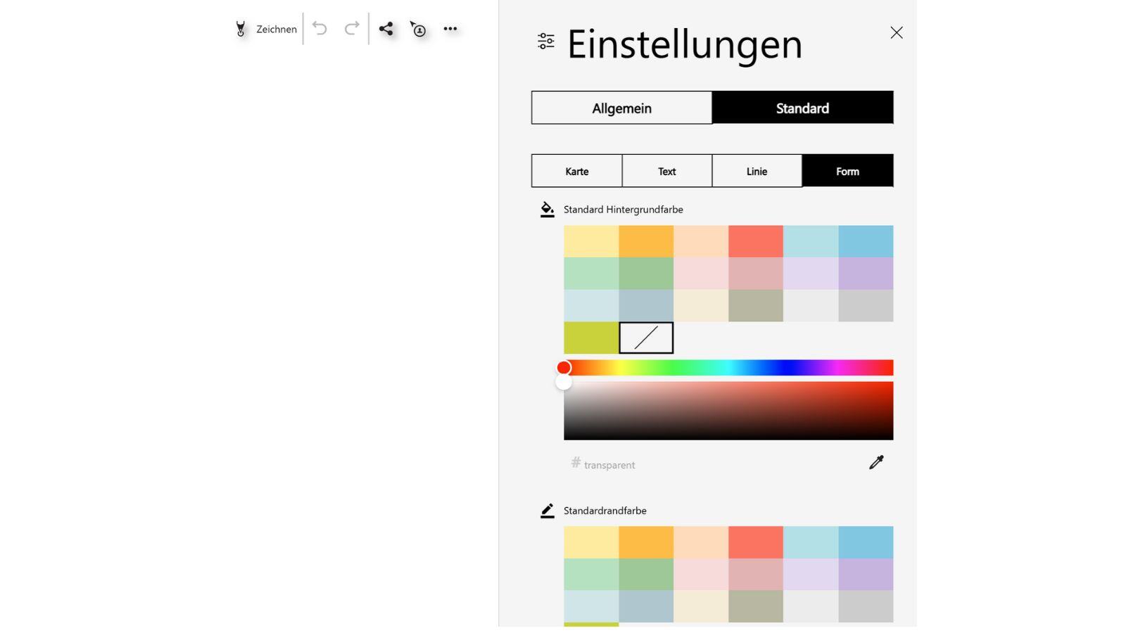 Standardeinstellungen für Formen